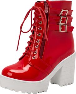 Женские ботильоны Parisuit с массивной подошвой и шнуровкой, платформой и высоким каблуком, модная обувь для осени и зимы, Patent Red