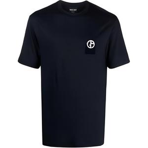 Футболка из хлопка с вышитым логотипом GIORGIO ARMANI, темно-синяя