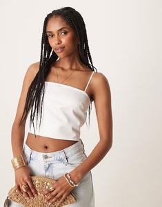 Укороченный топ на бретельках из атласа с поясом ASOS DESIGN цвета слоновой кости