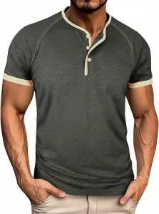 Мужская хлопковая футболка с коротким рукавом Henley, влагоотводящая, для йоги