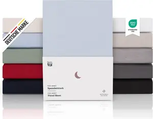 Простыня на резинке Blumtal Premium 160x200 см - дышащая джерси-простыня для кроватей с пружинным блоком, светло-голубого цвета