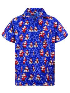 Рубашка на пуговицах классического кроя King Kameha Christmas Santa Likes, синий