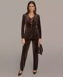 Женский бархатный пиджак на одной пуговице и брюки прямого кроя Donna Karan New York, коричневый