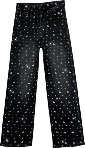 Женские черные джинсы прямого кроя с пайетками