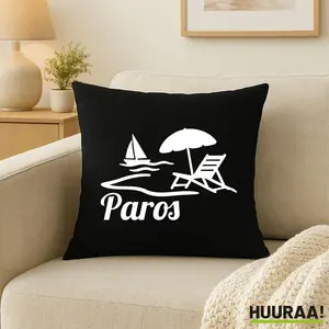 Наволочка Huuraa с мотивом острова Парос, Греция, подарок, 40x40 см, черный хлопок, подарок, Парос Hellweg Druckerei
