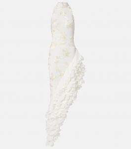 Свадебное макси-платье с цветочной аппликацией Rotate, Egret