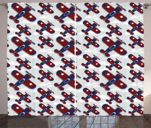 Штора ABAKUHAUS "Самолет" в деревенском стиле, фон, вдохновленный сеткой, универсальные ленточные шторы для гостиной с петлями и крючками, 280 x 225 см, темно-небесный пино нуар Abakuhaus