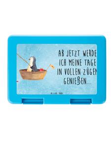 Mr. & Mrs. Panda Ящик для хранения в виде рыбацкой лодки с пингвином и надписью, выполненный в ледяном синем цвете