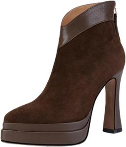 Женские ботильоны на массивном каблуке с заостренным носком, платформой, увеличением роста на 7 см, сзади на молнии, модная обувь для вечеринок и свиданий Azttoztto, Brown