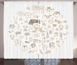 Шторы ABAKUHAUS Sport Rustic, футбольный элемент, универсальные ленточные шторы для гостиной с петлями и крючками, 280 x 225 см, цвет: бежевый, земляной, желтый Abakuhaus