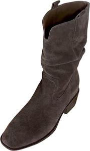 Женские ботильоны IWIHMIV до середины голени, удобные сапоги с широкой голенью, свободные ботильоны с квадратным носком и низким массивным каблуком, Coffee