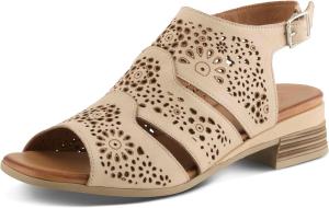 Женские сандалии Spring Step Plasma из кожи, Сандалии на низком каблуке с цветочной перфорацией и полной верхней частью, застежка на пряжку с эластичной вставкой, бежевый