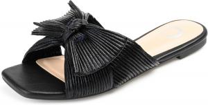 Женские сандалии Journee Serlina с плиссированной металлической бабочкой, низким блочным каблуком, открытым квадратным носком и мягкой стелькой Journee Collection, черный
