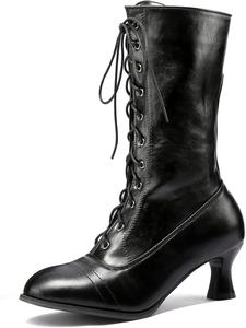 Женские винтажные ботинки CYNLLIO с шнуровкой, высокие до колена, с низким каблуком, ботинки для костюмированных вечеринок, миди, ковбойские, свадебные, модная обувь, 3Black