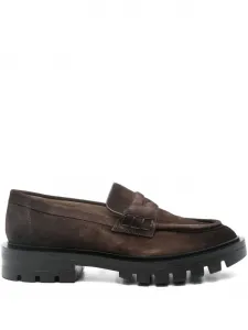 Лоферы из замши с перемычкой Santoni, коричневый