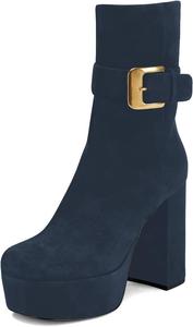 Женские ботильоны XYD на платформе с квадратным носком, ремешком с металлической пряжкой, грубым каблуком и застежкой-молнией, для вечеринок и клубов, Navy Blue