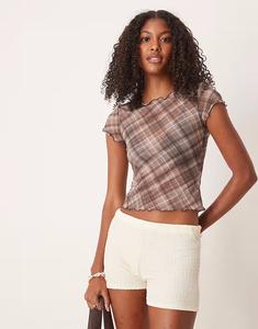 Сетчатая футболка в коричневую клетку Asos Design