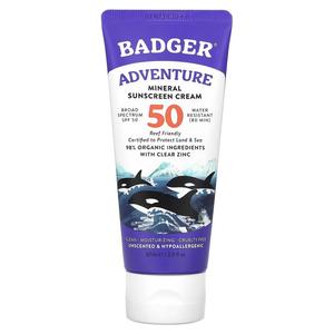 Минеральный солнцезащитный крем Badger Company Adventure SPF 50 без запаха, 87 мл