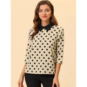 Женская контрастная блузка с воротником Питера Пэна и рукавами 3/4 Рубашки ALLEGRA K, черный