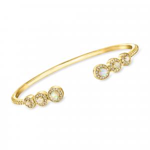 Браслет-манжета Ross-Simons с опалами и белыми топазами, 18-каратное золото, стерлинговое серебро Ross-Simons, 7 In