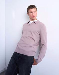 Вязаное поло Essential на пуговицах в пыльно-лиловом цвете Topman