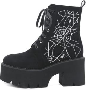 Женские черные массивные готические ботинки на платформе, панковые боевые ботинки до щиколотки, с круглым носком, средней высоты каблук, шнуровка, размер 6-9 GooMaShoes, Black 10