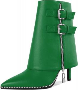 Женские сапоги Mettesally с отворотом, широкие, средней длины до икры, на высоком каблуке-кубике, расшитые бусинами, с молнией, с заостренным носком, женские ботильоны