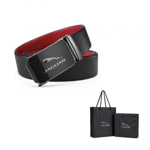 JAGUAR Стильный кожаный ремень для делового стиля, Black-Black Outer Red Base