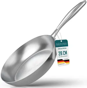 Сковорода из нержавеющей стали, без покрытия, совместима с индукционной плитой, профессиональная, 28 см, идеально подходит для стейков и пасты, универсальная сковорода Batoris