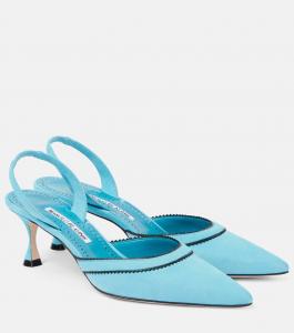 Туфли-лодочки Brontiasli из замши с открытой пяткой Manolo Blahnik, цвет 4514 lblu/0015 blck