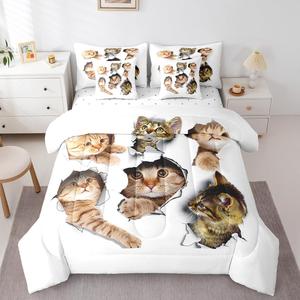 Erosebridal Комплект постельного белья 3D Kitten с изображением милых котиков и лапок, бело-оранжевый, для детей и взрослых, White Orange