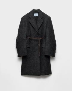 Однобортное пальто из шерсти шетландской овцы Prada, серый