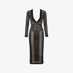 Платье миди House Of Cb Loula с глубоким вырезом и длинными рукавами из эластичного трикотажа, черный