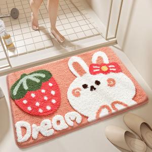 Dajiang Ковер 40х60 см для ванной с рисунком кролика и клубники, быстро впитывает, противоскользящий