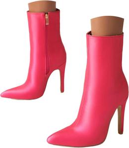 Женские ботильоны на шнуровке с сексуальным каблуком-стилетто, заостренным носком, высокие ботильоны с молнией сбоку, зимняя обувь 2025 Generic, Hot Pink