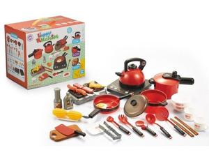 Красный кухонный гарнитур для приготовления пищи, кастрюля, чайник, сковорода, аксессуары. Zabawkowy Zawrót Głowy