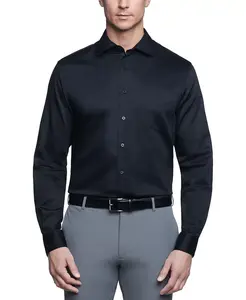 Мужская классическая/обычная рубашка из сатина с эффектом "не мнутся" и эластичной тканью Van Heusen, черный