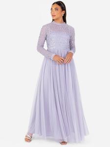 Украшенное платье макси с высоким вырезом Maya Deluxe, цвет Thistle Lilac