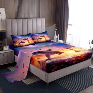 Erosebridal Комплект постельного белья Dolphin для детей с 3D принтом дельфинов и морской тематики, красный, Black Purple