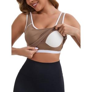 Женский топ для тренировок с широкими лямками, U-образным вырезом, push-up и цветными вставками Inspire Chic, Brown