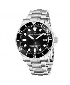 Мужские часы Vathos серебристого цвета из нержавеющей стали, черный циферблат, круглые часы 42 мм Alexander