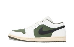 Jordan Кроссовки баскетбольные Unisex Air 1 Olive Green низкие винтажные, износостойкие, с амортизацией, бело-зеленые
