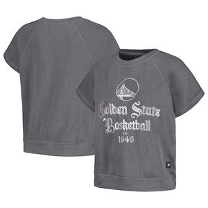 Женская серая толстовка Golden State Warriors с вышивкой, флисовая, реглан, короткий рукав The Wild Collective