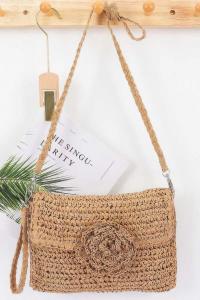 Искусственная соломенная клатч с ручной вышивкой цветами и клапаном FASHNZFAB, хаки