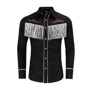 Мужская ковбойская рубашка с бахромой и вышивкой розы, длинный рукав, slim fit Maxxis Merch, Double Layered Tassel