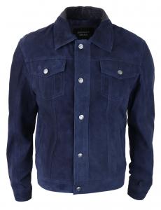 Куртка из темно-синей замши, кожаная байкерская винтажная TruClothing