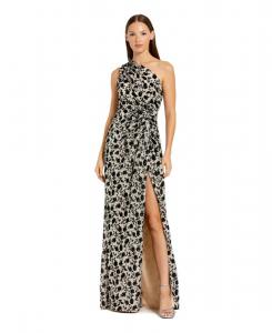 Женское платье на одно плечо, расшитое пайетками и украшенное цветочным бархатом Mac Duggal, Champagne