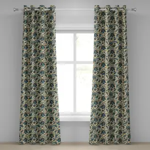 Штора на люверсах ABAKUHAUS с узором пейсли, красочный винтажный цветочный узор с восточным ретро-узором пейсли, декоративные двухпанельные шторы, 280 см x 245 см, кремово-голубой, желтый