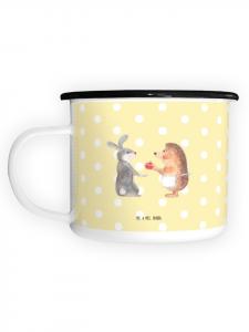 Эмалированная кружка XL Кролик и Ежик без слов, пастельно-желтый цвет Mr. & Mrs. Panda