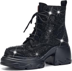 Женские боевые ботинки TDD с кристаллами и стразами, блестящие, с шнуровкой, на платформе, с высоким каблуком, широкие по голенищам, удобные серебристые готические ботильоны